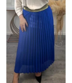 Mily sininen pitkä vekkihame kultaisella vyötäröresorilla (plus size)