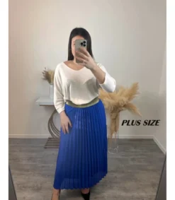 Mily sininen pitkä vekkihame kultaisella vyötäröresorilla (plus size)