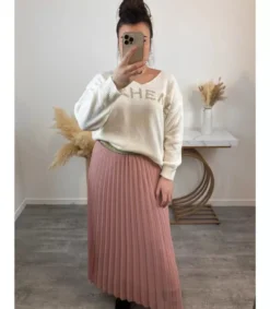 Mily vaaleanpunainen pitkä vekkihame kultaisella vyötäröresorilla (plus size)