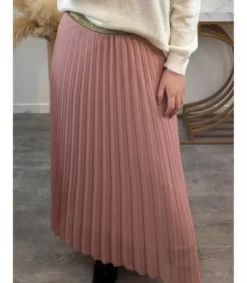 Mily vaaleanpunainen pitkä vekkihame kultaisella vyötäröresorilla (plus size)