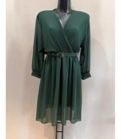 Mily vihreä hihallinen v-sifonkimekko vyöllä (plus size)