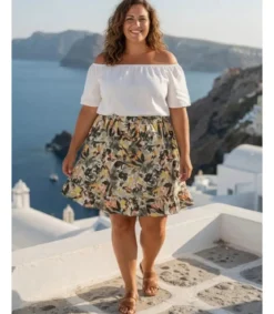 Mily vihreä kukkakuvioinen shortsihame (plus size)
