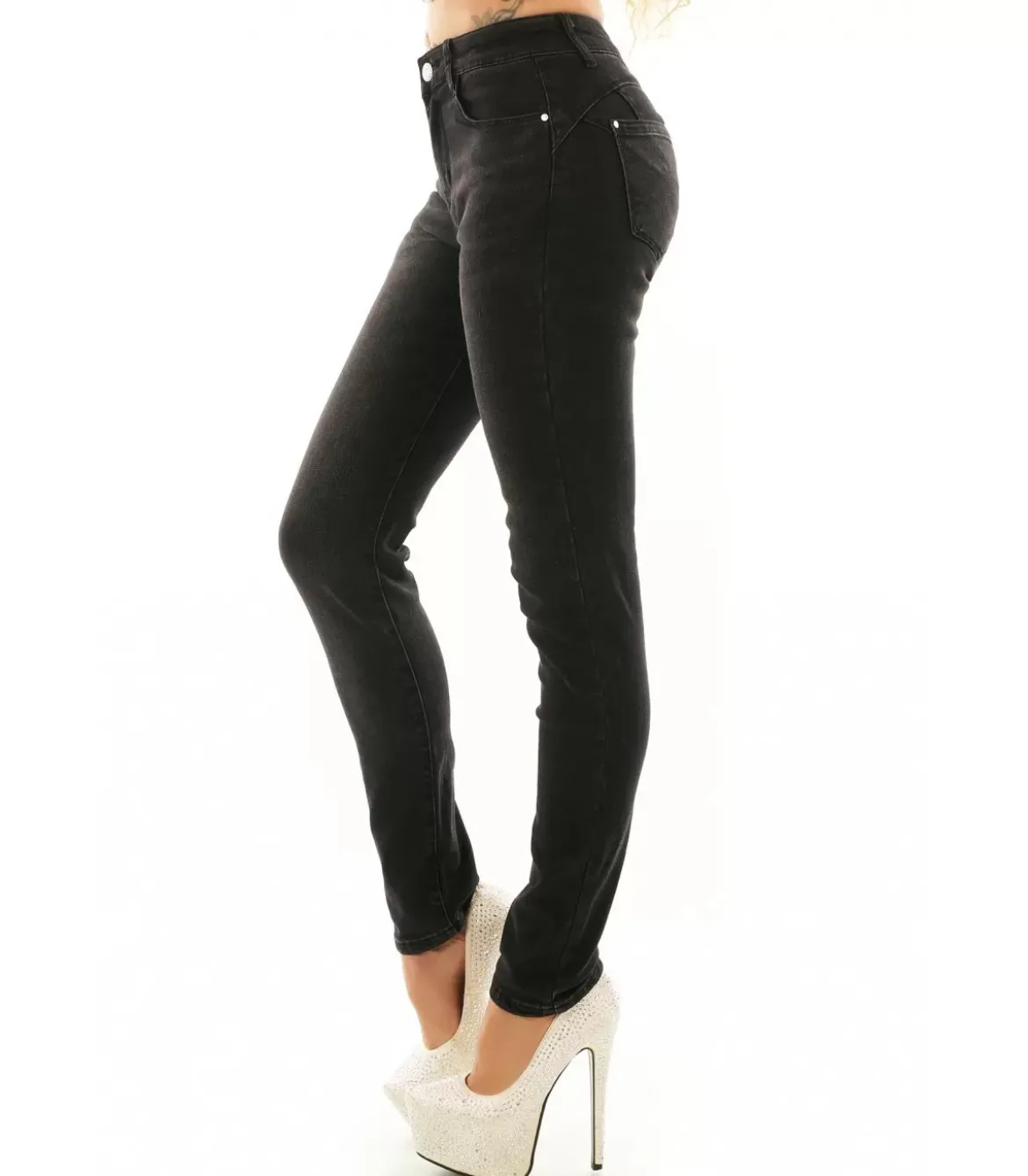 Miss RJ jeans basic mustat push up -farkut