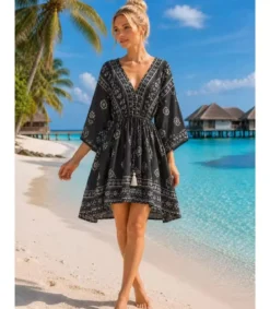 Miss Sara musta printtikuvioinen rantatunika