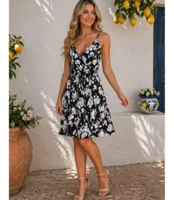 Miss Sara mustavalkoinen v-kesämekko