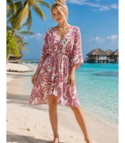 Miss Sara pinkki printtikuvioinen rantatunika