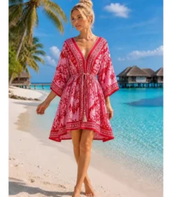 Miss Sara punainen printtikuvioinen rantatunika