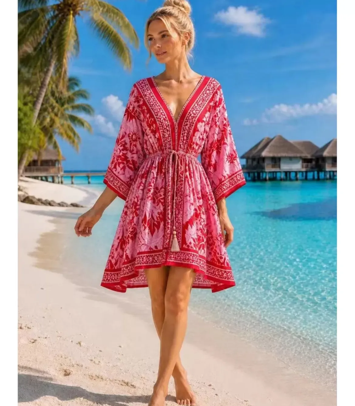 Miss Sara punainen printtikuvioinen rantatunika