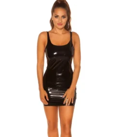 Musta kaksiolkaiminen latex look minimekko