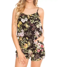 Musta kukkakuvioinen playsuit