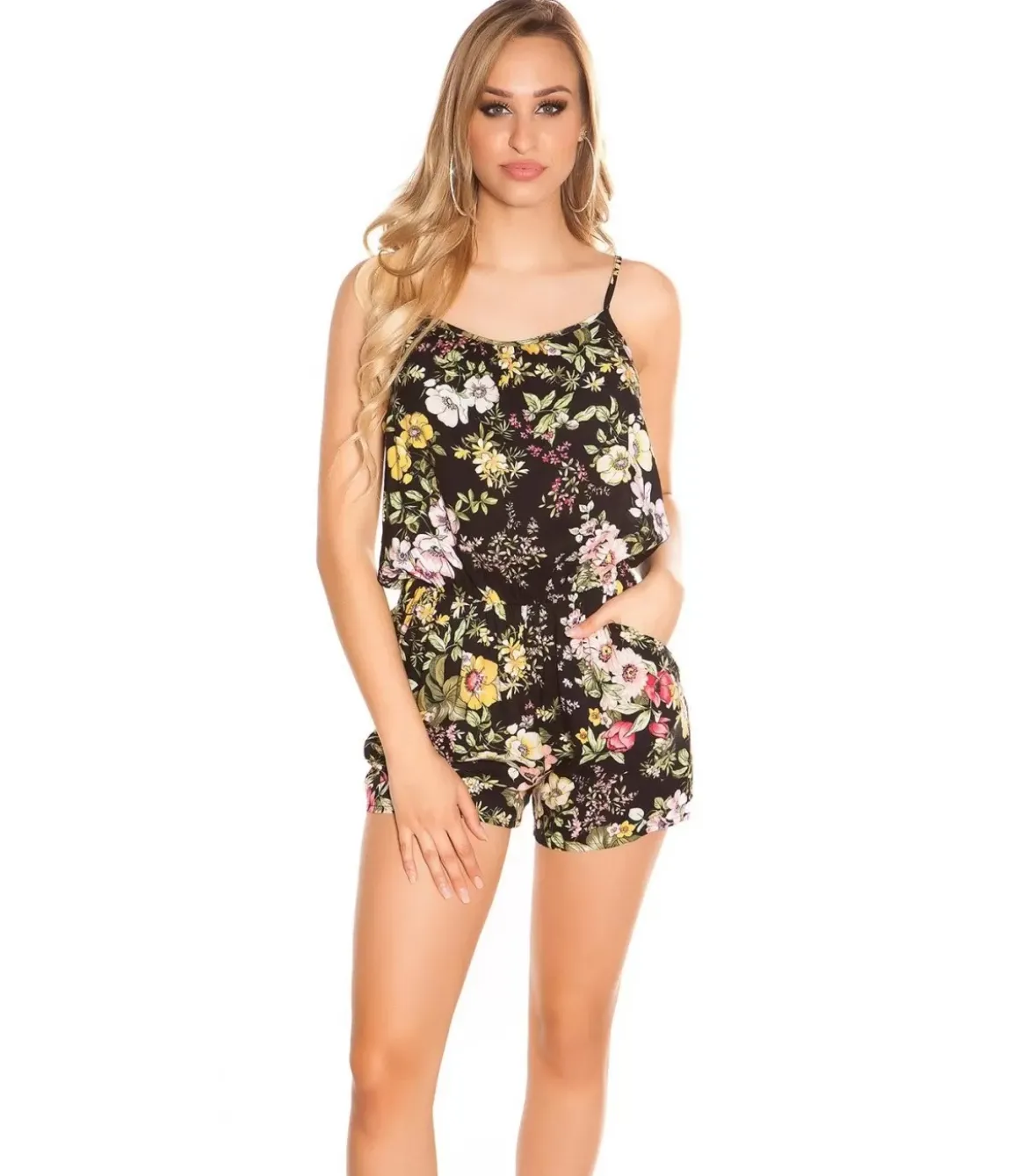 Musta kukkakuvioinen playsuit