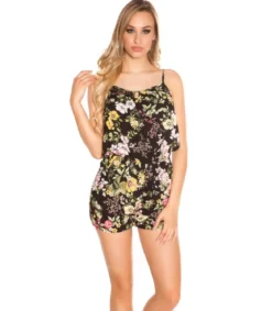 Musta kukkakuvioinen playsuit