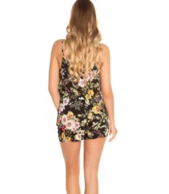 Musta kukkakuvioinen playsuit