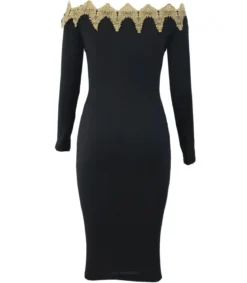 Musta kultakirjailtu off-shoulder midimekko