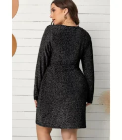 Musta metalliglitter mekko liehuksella (plus size)