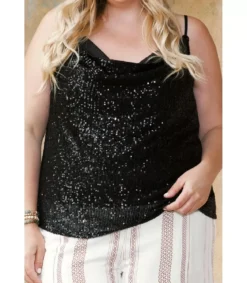 Musta paljettikoristeinen toppi (plus size)