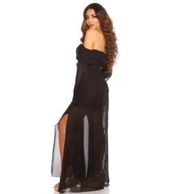 Musta pitkähihainen off-shoulder mesh-maksimekko