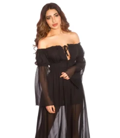 Musta pitkähihainen off-shoulder mesh-maksimekko