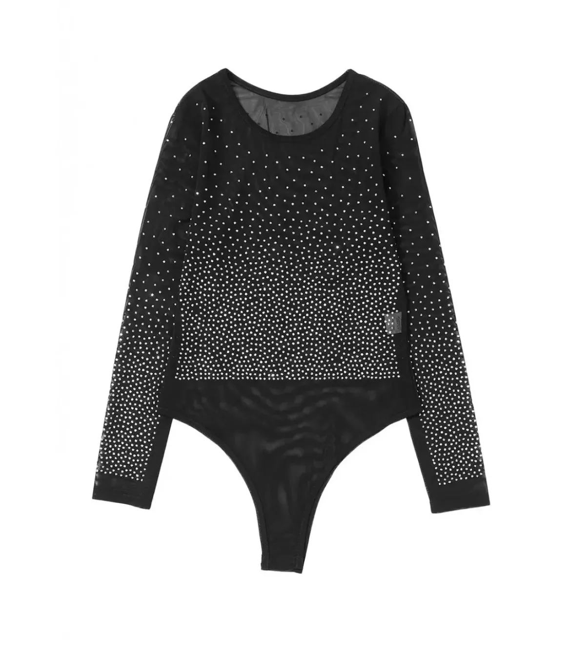 Musta pitkähihainen strassiniittikoristeinen mesh-body