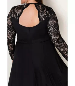 Musta pitsihihainen high low -juhlamekko (plus size)