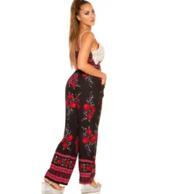 Musta ruusukuvioinen jumpsuit virkkauksella