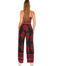 Musta ruusukuvioinen jumpsuit virkkauksella