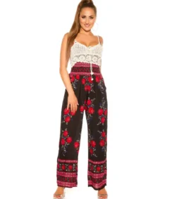 Musta ruusukuvioinen jumpsuit virkkauksella