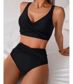 Mustat korkeavyötäröiset bikinit wrap-look