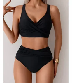 Mustat korkeavyötäröiset bikinit wrap-look