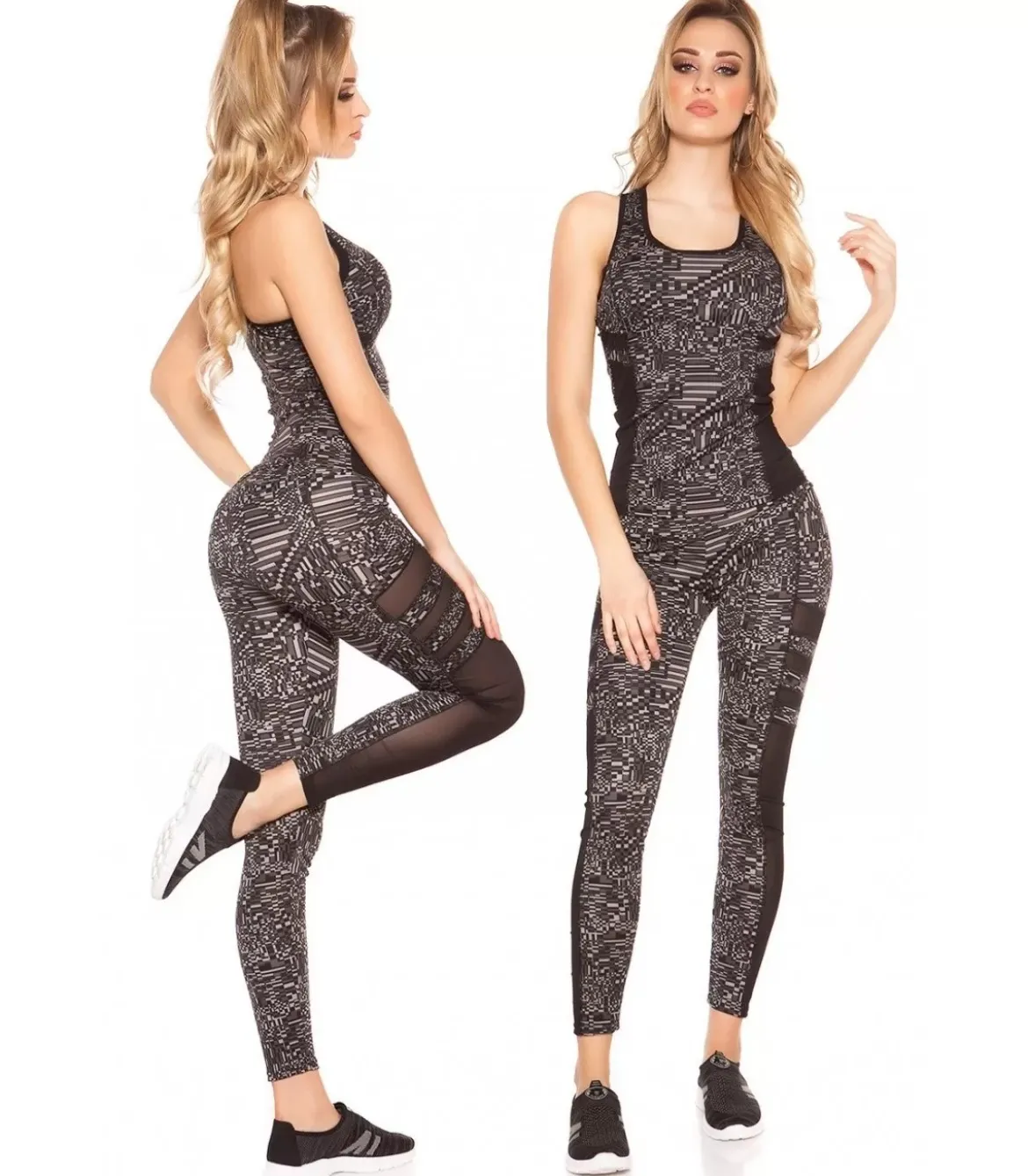 Mustat printtikuvioiset mesh treenitrikoot + toppi