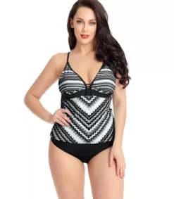Mustavalkoinen printtikuvioinen v-tankini