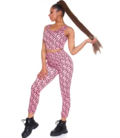 Pinkki crop top printtikuvioinen joggerisetti