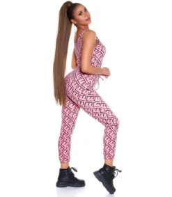 Pinkki crop top printtikuvioinen joggerisetti