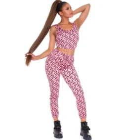 Pinkki crop top printtikuvioinen joggerisetti