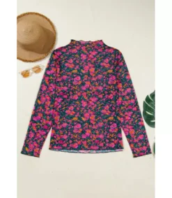 Pinkki pitkähihainen mesh-kukkapaita (plus size)