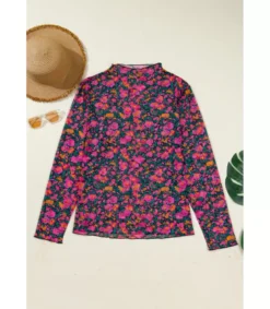 Pinkki pitkähihainen mesh-kukkapaita (plus size)