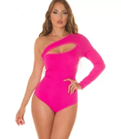 Pinkki yksihihainen cut out -ribbibody