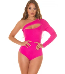 Pinkki yksihihainen cut out -ribbibody
