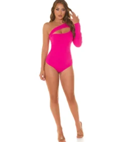 Pinkki yksihihainen cut out -ribbibody