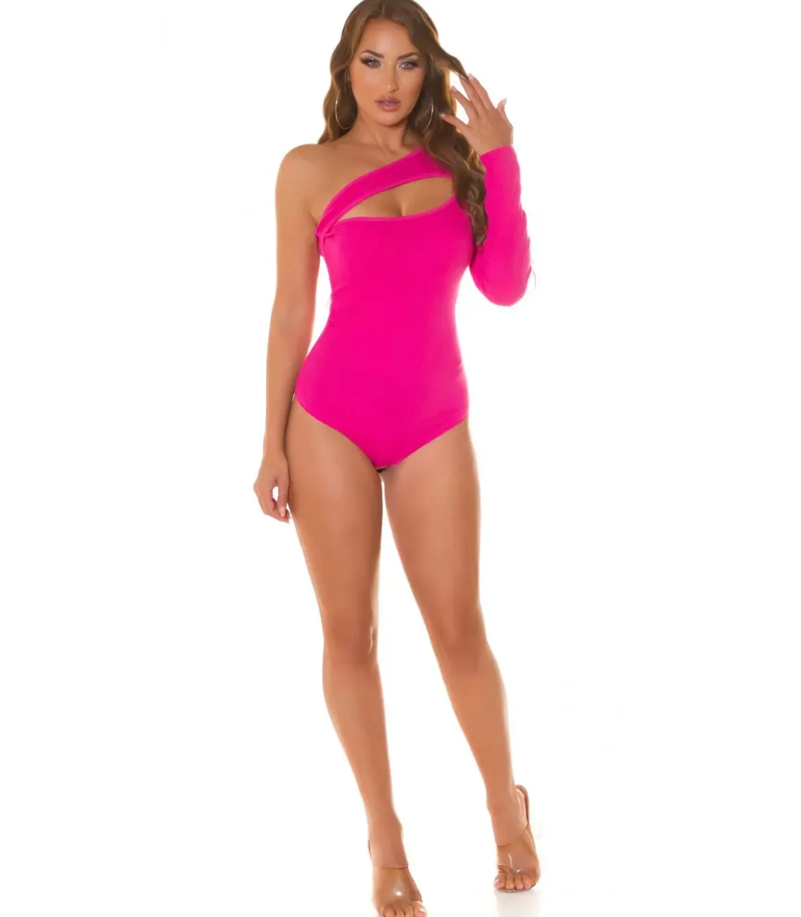 Pinkki yksihihainen cut out -ribbibody