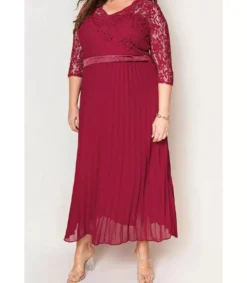 Punainen pitsikoristeinen vekkijuhlamekko (plus size)