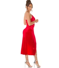 Punainen samettilook wrap-look v-mekko ketjuolkaimilla