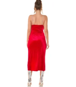 Punainen samettilook wrap-look v-mekko ketjuolkaimilla