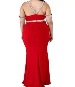 Punainen strassiremmikoristeinen pitkä juhlamekko (plus size)