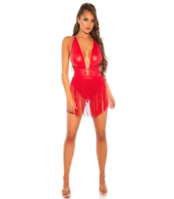Punainen wetlook v-body hapsuilla