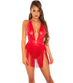 Punainen wetlook v-body hapsuilla