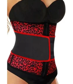 Punamusta leopardikuvioinen waist trainer -vyötärökorsetti