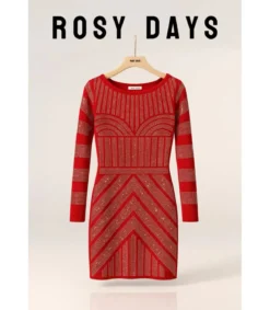 Rosy Days punainen strassikoristeinen neulemekko