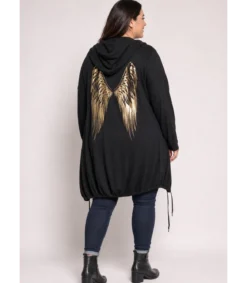RZ fashion musta pitkä paitatakki siivillä (plus size)