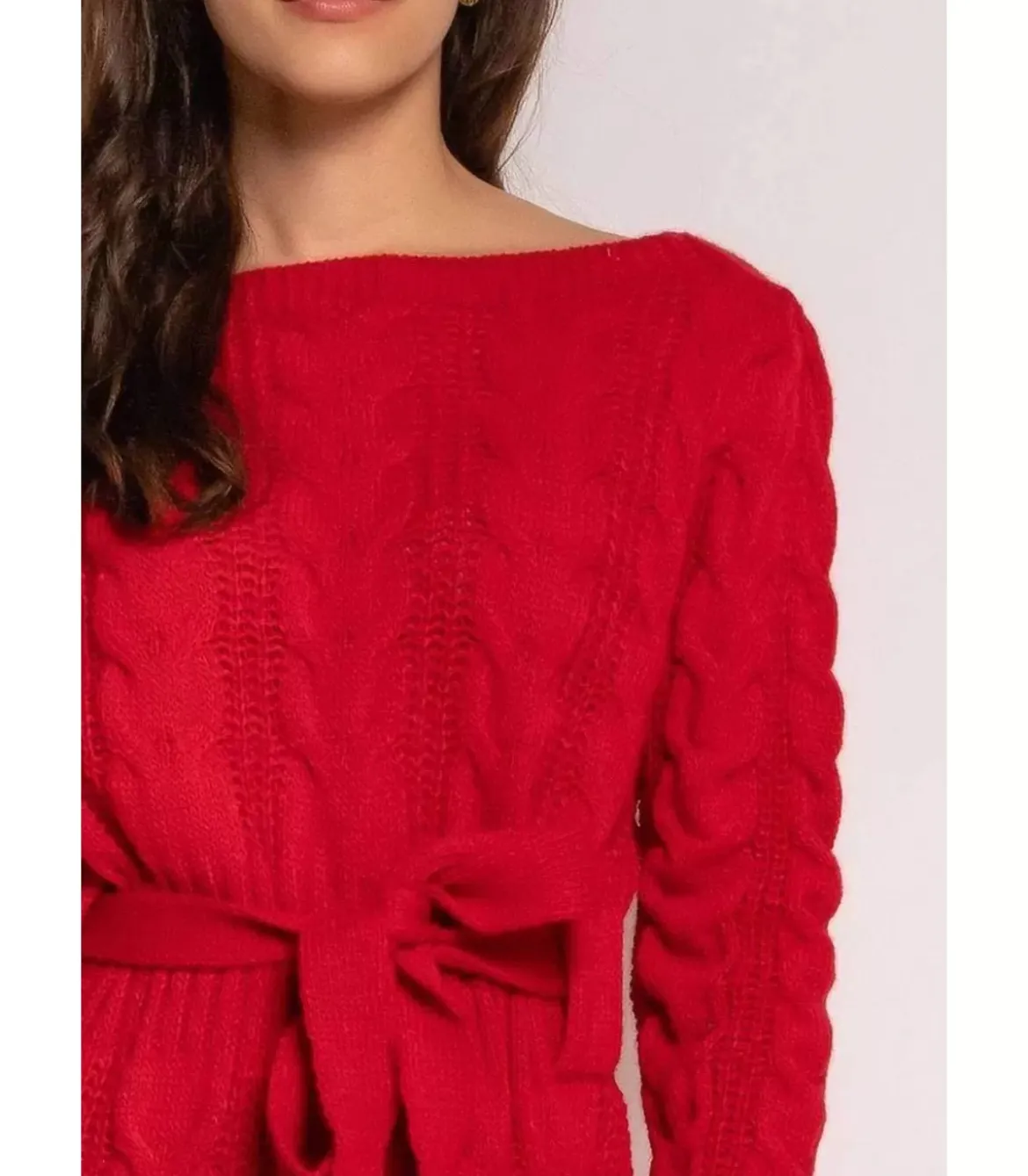 RZ Fashion punainen neulemekko vyöllä